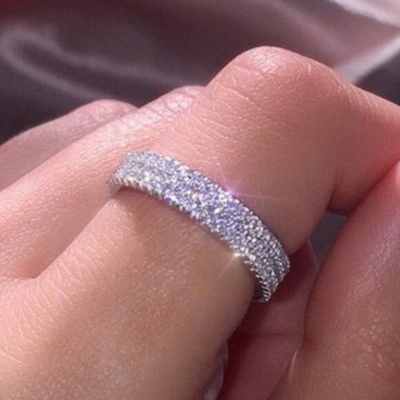 925 Sterling Silver Diamond Triple Eternity Ring - Picture 1 of 8